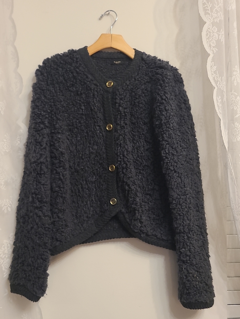 Massimo Dutti Boucle Gold Button Cardigan